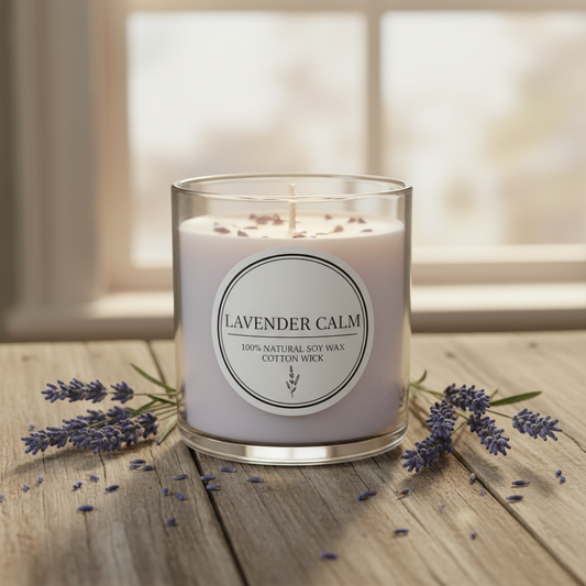 Vela Aromática de Lavanda en frasco de vidrio con cera de soja natural