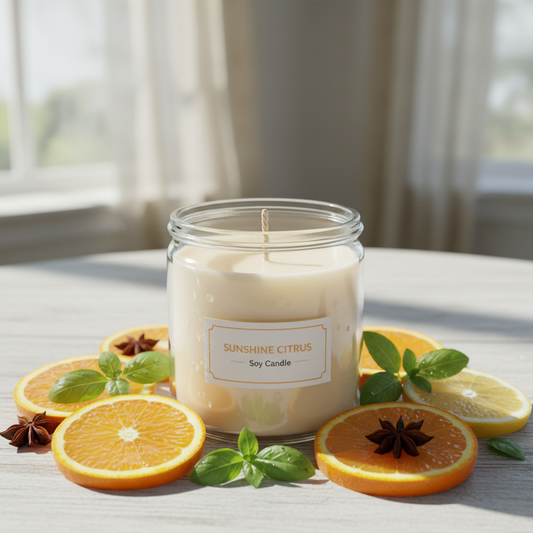 Vela Aromática de Cítricos Energizante con rodajas de naranja y limón