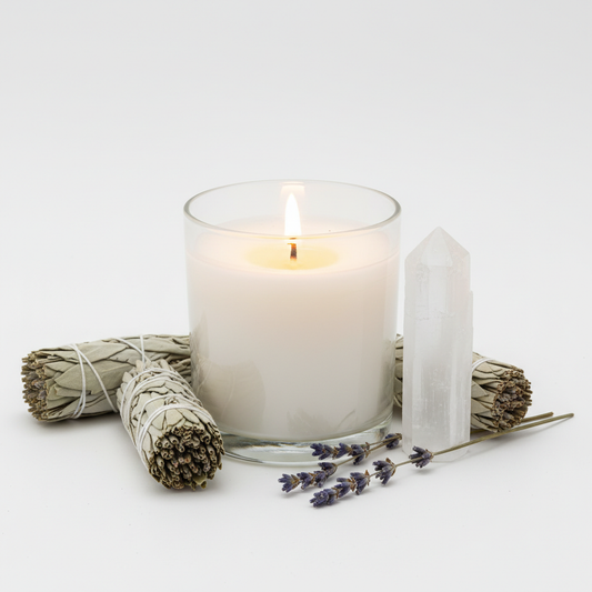 Vela Purificación Blanca con salvia y cristales